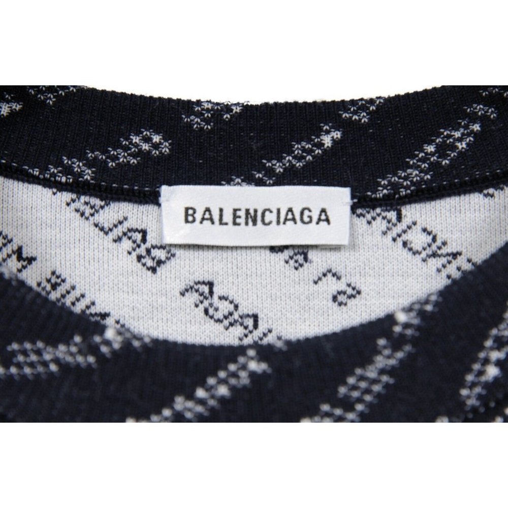 Balenciaga Womens Sweater Large FR 42 Blue White Logo Cropped Crew Neck Pullover - Picture 5 of 8